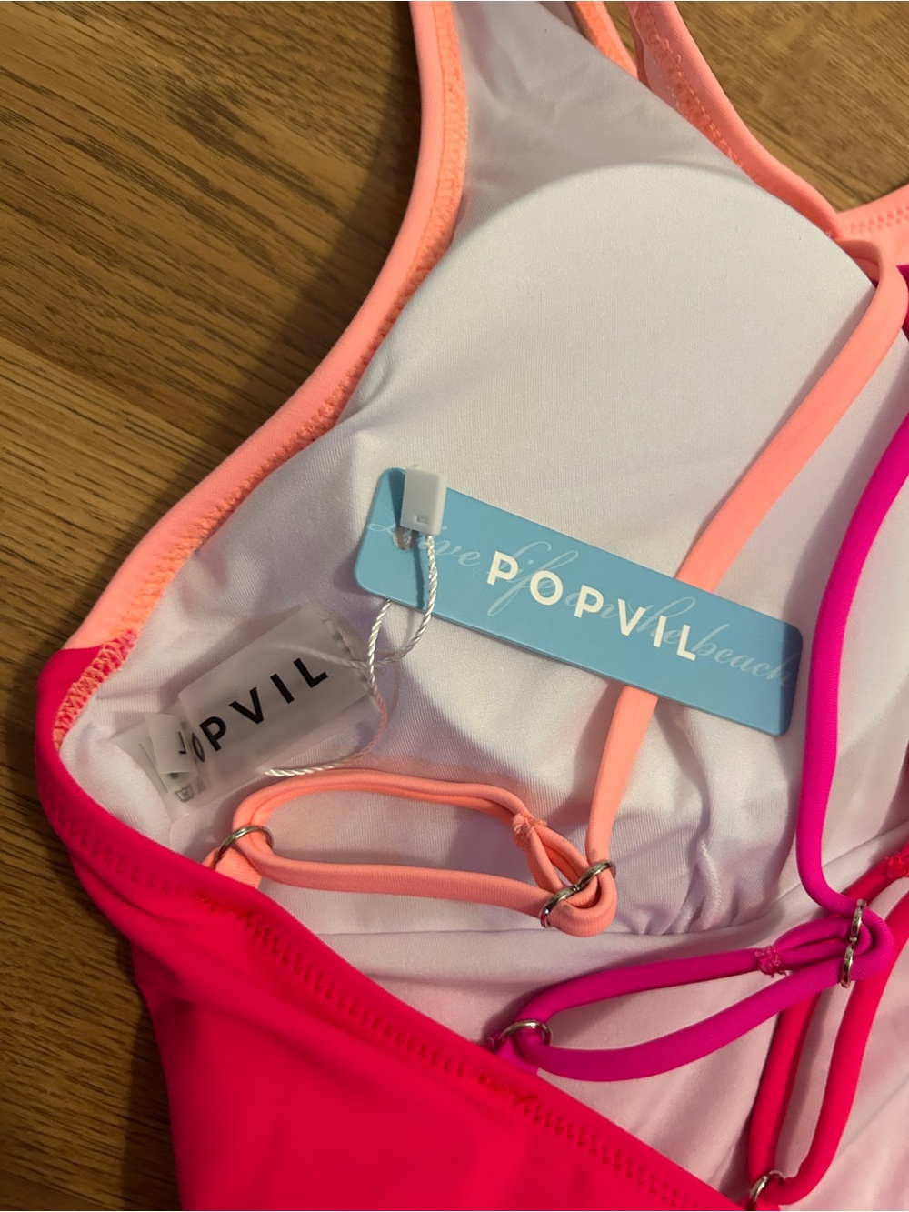 NWT Popvil Color Block Pink Coral One-Piece Swimsuit with Strappy Back SZ Large - Picture 9 of 12